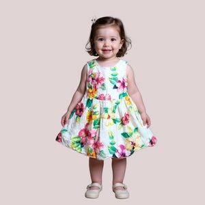 Gap Baby 3T Linen Floral Sleeveless Dress for Toddlers Lined